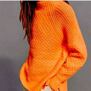 Antropologie Women's Orange/Coral Mock Neck Tunic Pullover, Size S.